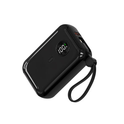 10000mAh 22.5W Universal Built In Cable Power Bank Đen trắng chống cháy ABS PC với đèn chỉ số LED